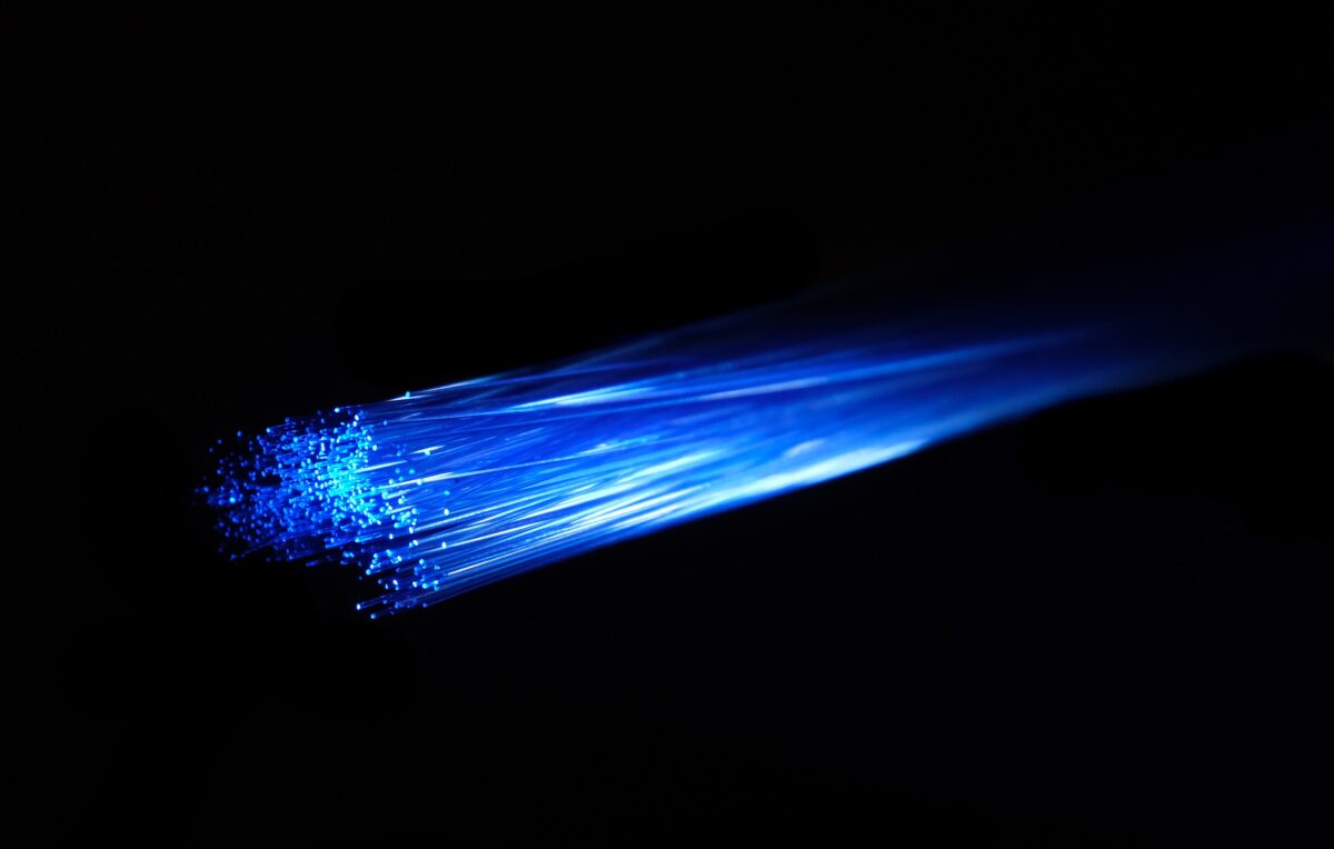 Blue light passing over fibre optic cable