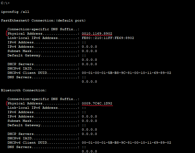 mac address in terminal